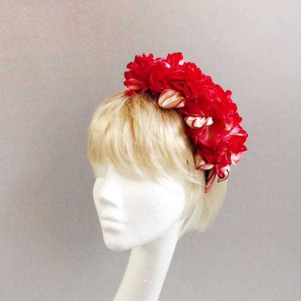 Made with passion flower crown of soft yellow and deep red flowers and SHIBORI SILK RIBBON leaves on aliceband