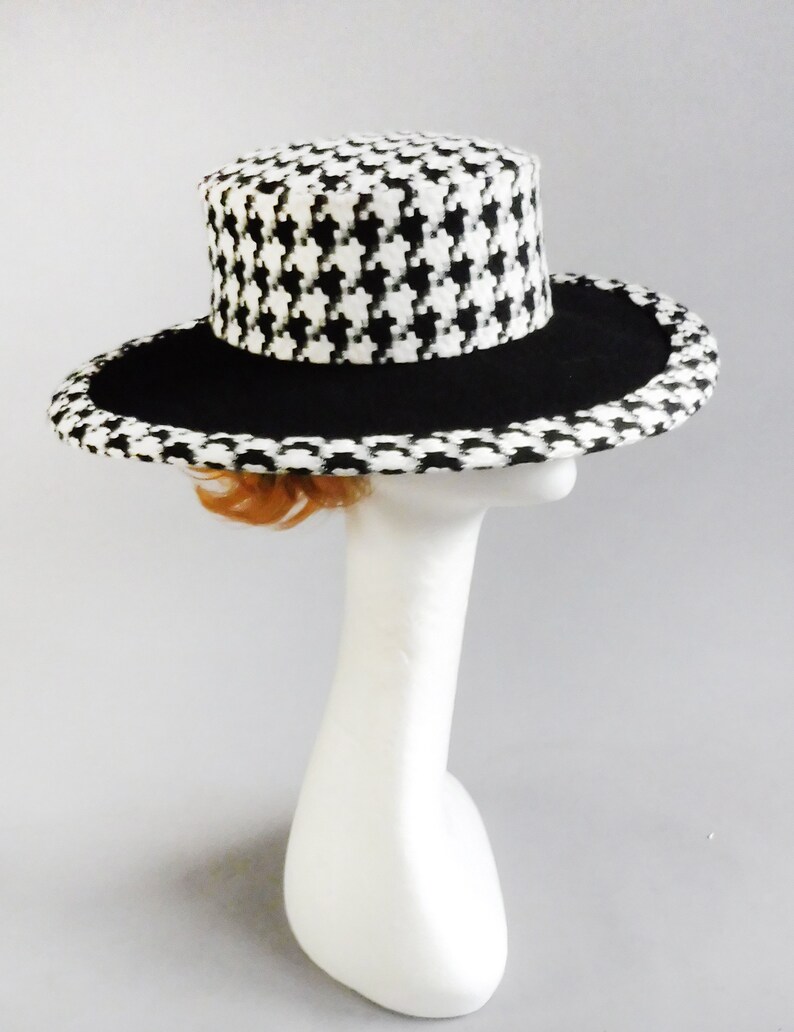Dutch design black felt hat with houndstooth pattern top and Etsy