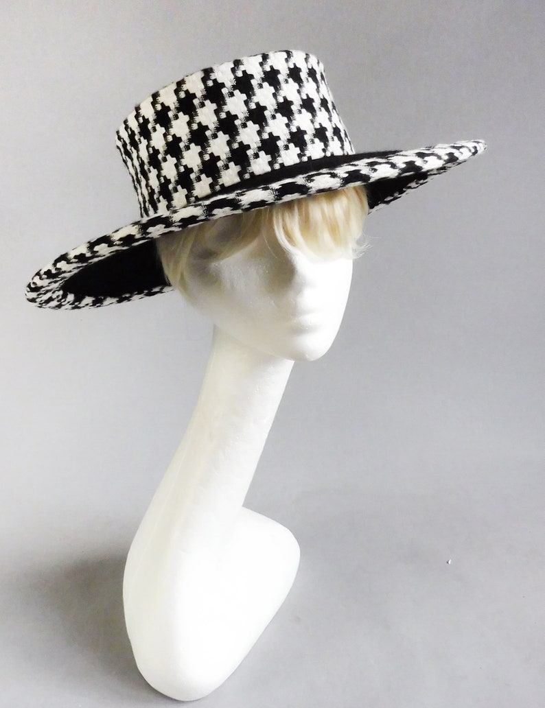 Dutch design black felt hat with houndstooth pattern top and Etsy