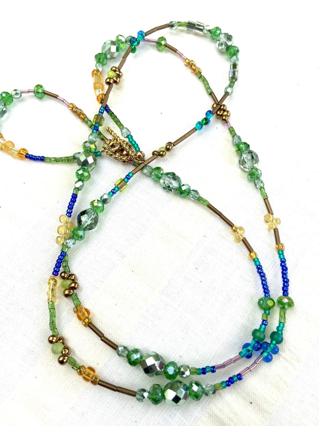 Crystal and Czech Seed Bead Long Necklace With Gold Filled Etsy