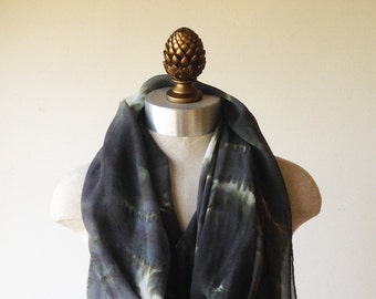 silk chiffon scarf, hand painted wrap, charcoal scarf, animal print