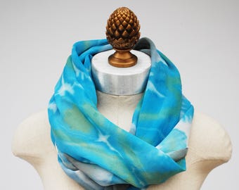 blue green gray silk chiffon scarf, shibori died scarves by 88editions