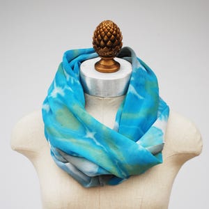 blue green gray silk chiffon scarf, shibori died scarves by 88editions