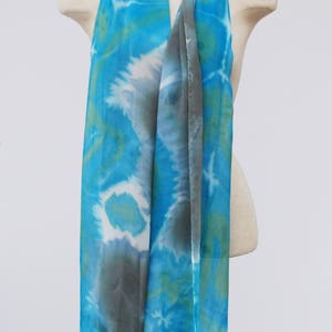 blue green gray silk chiffon scarf, shibori died scarves by 88editions image 7