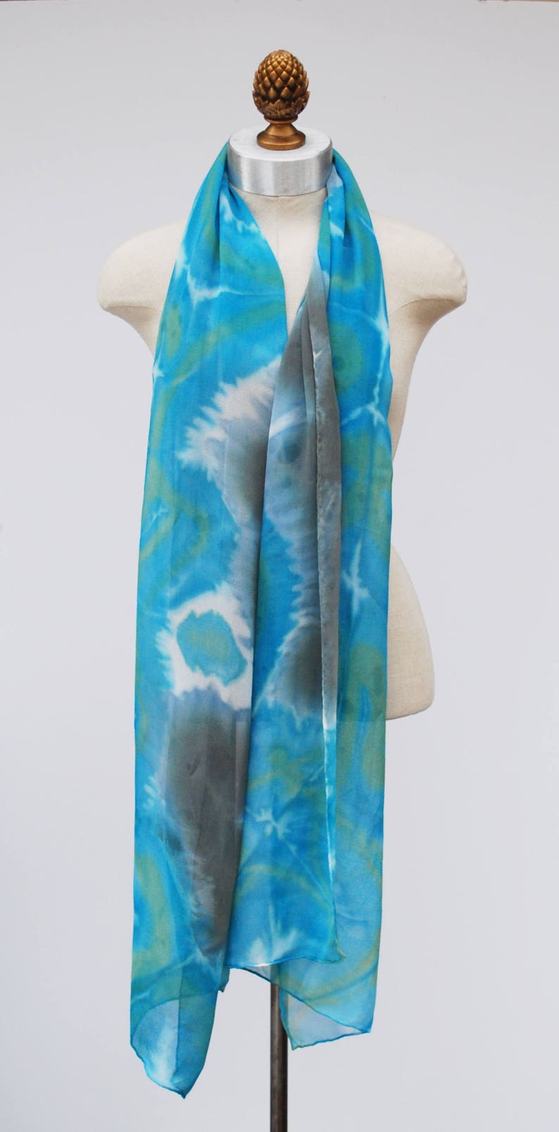 blue green gray silk chiffon scarf, shibori died scarves by 88editions image 7