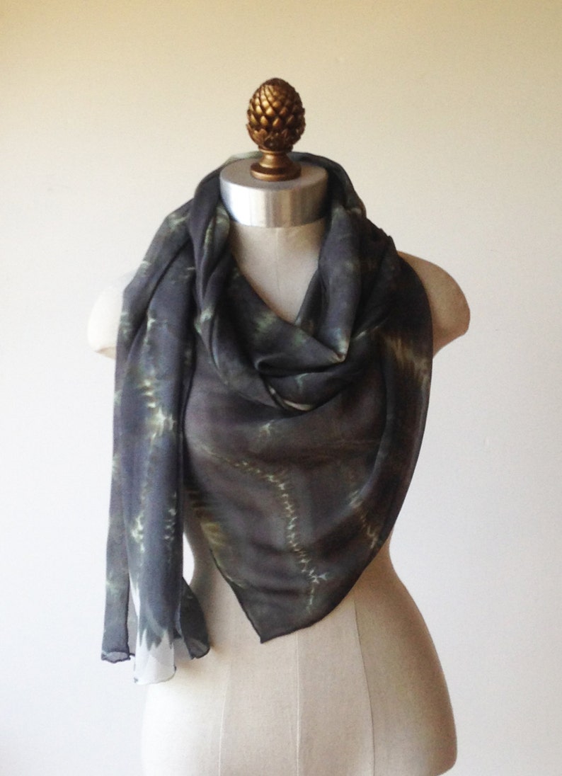 silk chiffon scarf, hand painted wrap, charcoal scarf, animal print image 2