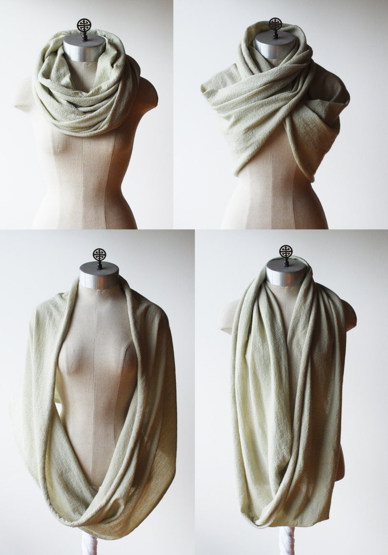 Infinity scarf, circle scarf, hoodie cowl, cozy cowl, hand dyed natural wool crepe image 2