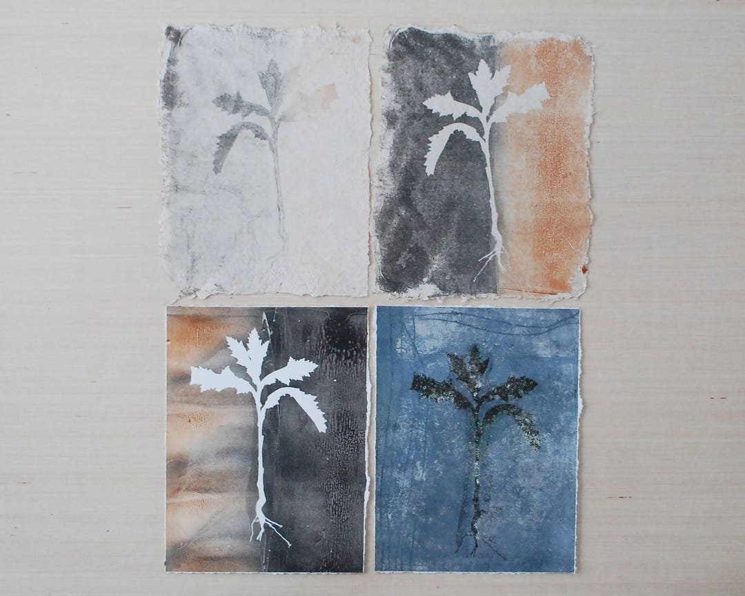 Set Of 4 Botanical Gelatin Prints On Hand Made Paper Etsy set-of-4-botanical-gelatin-prints-on-hand-made-paper-etsy