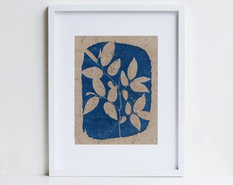 Botanical print, cyanotype, pressed leaf art, handmade paper