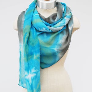 blue green gray silk chiffon scarf, shibori died scarves by 88editions image 3