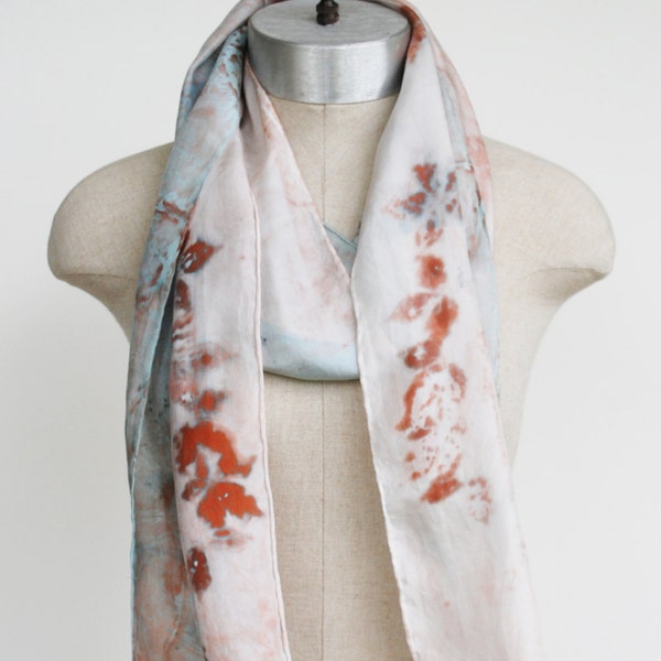 Mothers day gift, Pastel silk scarf, hand printed scarf, hand painted scarf