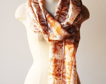 silk scarf, hand printed, hand dyed, hand painted, unique scarf, copper scarves