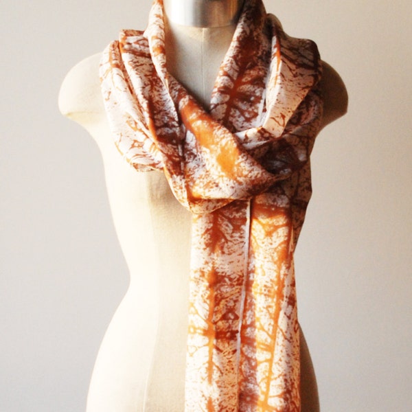 silk scarf, hand printed, hand dyed, hand painted, unique scarf, copper scarves