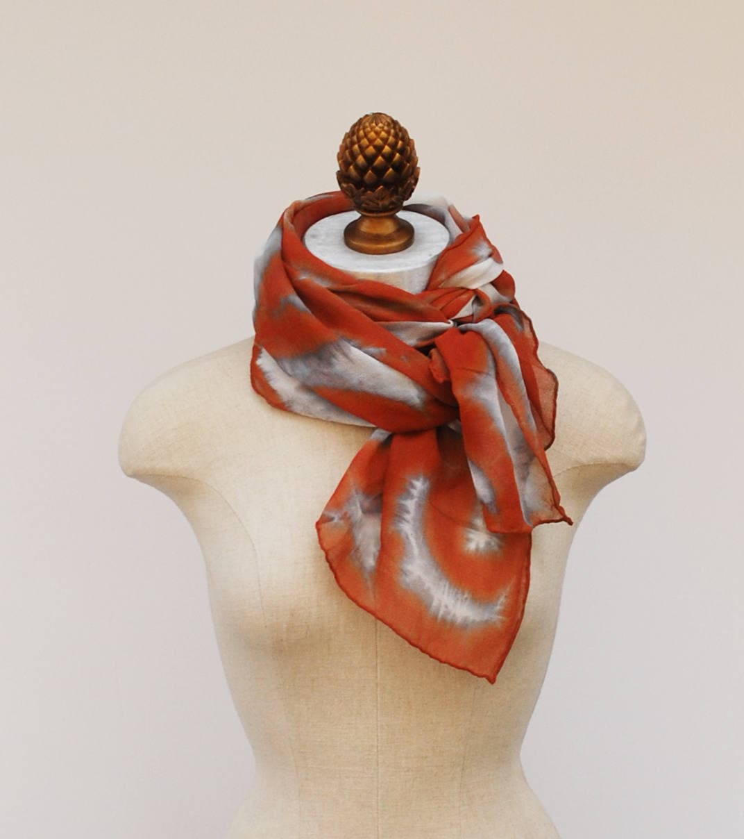 Rorschach Pattern, Copper Rust Silk Chiffon Scarf by