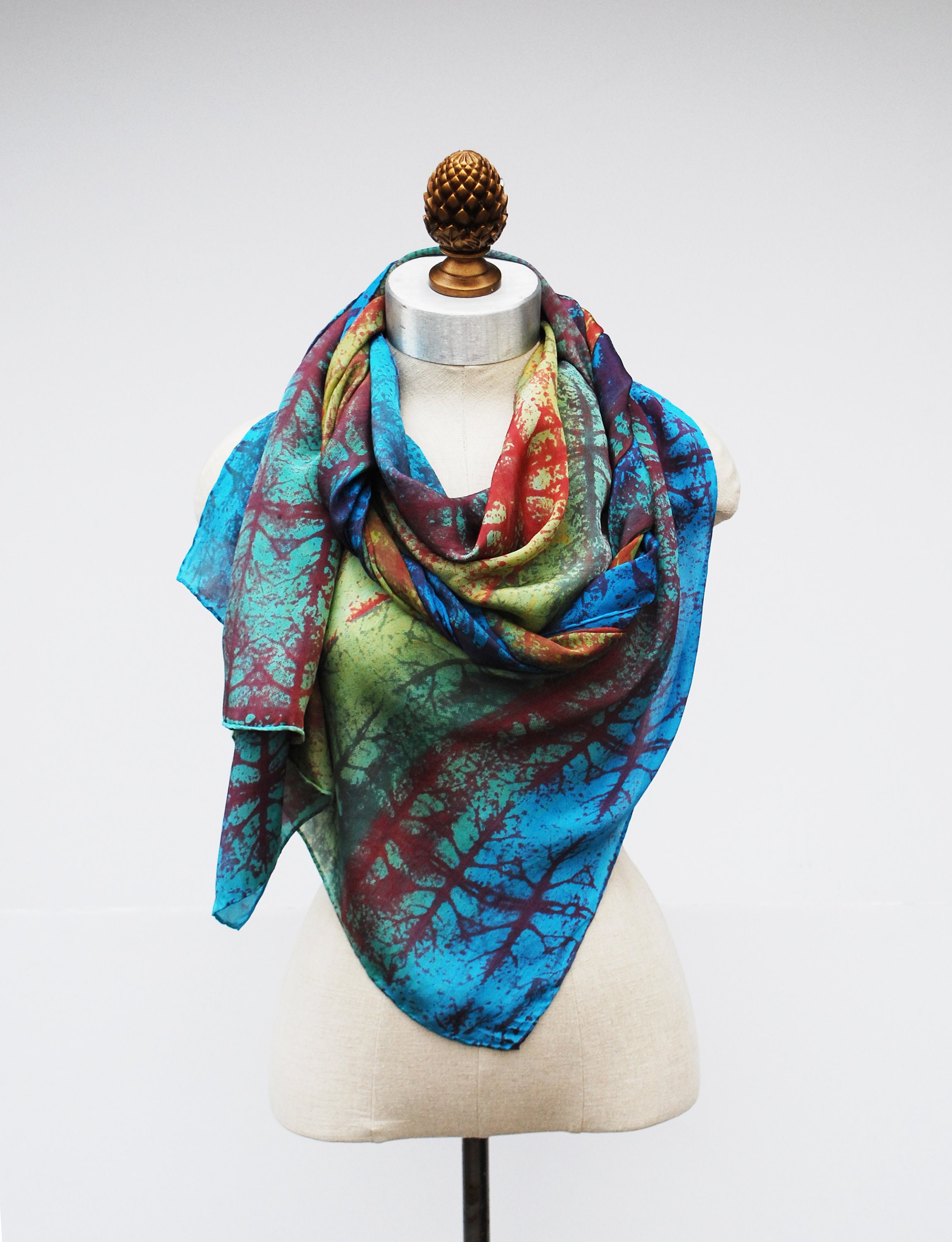 Multi-colored Scarf, Bright Bold Silk Veil, Oversized Hand Printed ...