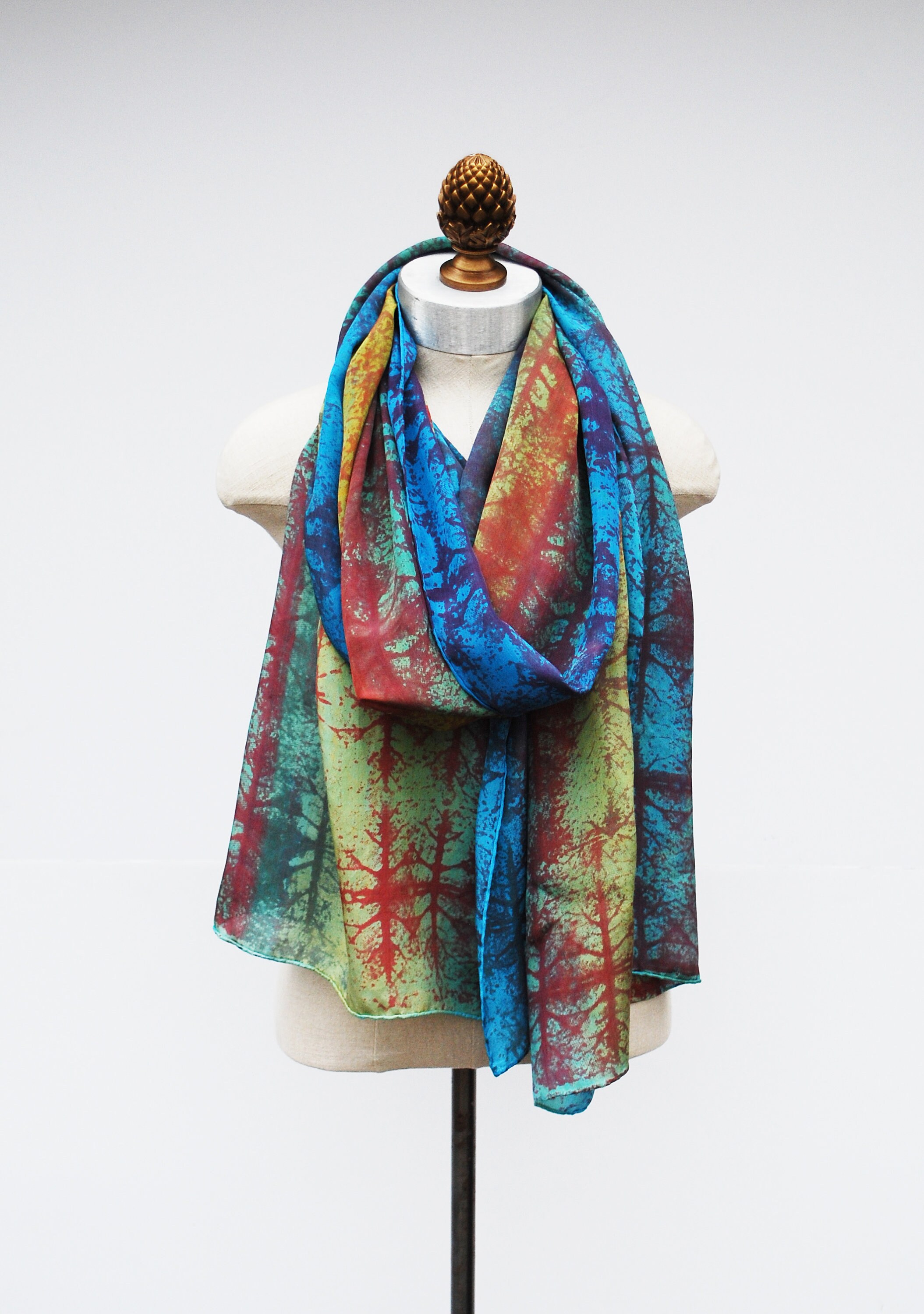 Multi-colored Scarf, Bright Bold Silk Veil, Oversized Hand Printed ...