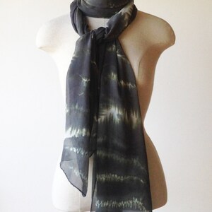 silk chiffon scarf, hand painted wrap, charcoal scarf, animal print image 3