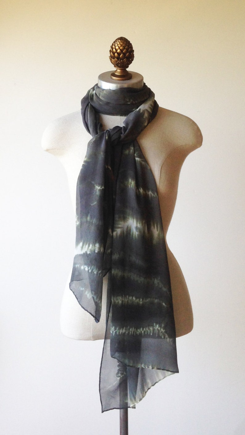 silk chiffon scarf, hand painted wrap, charcoal scarf, animal print image 3