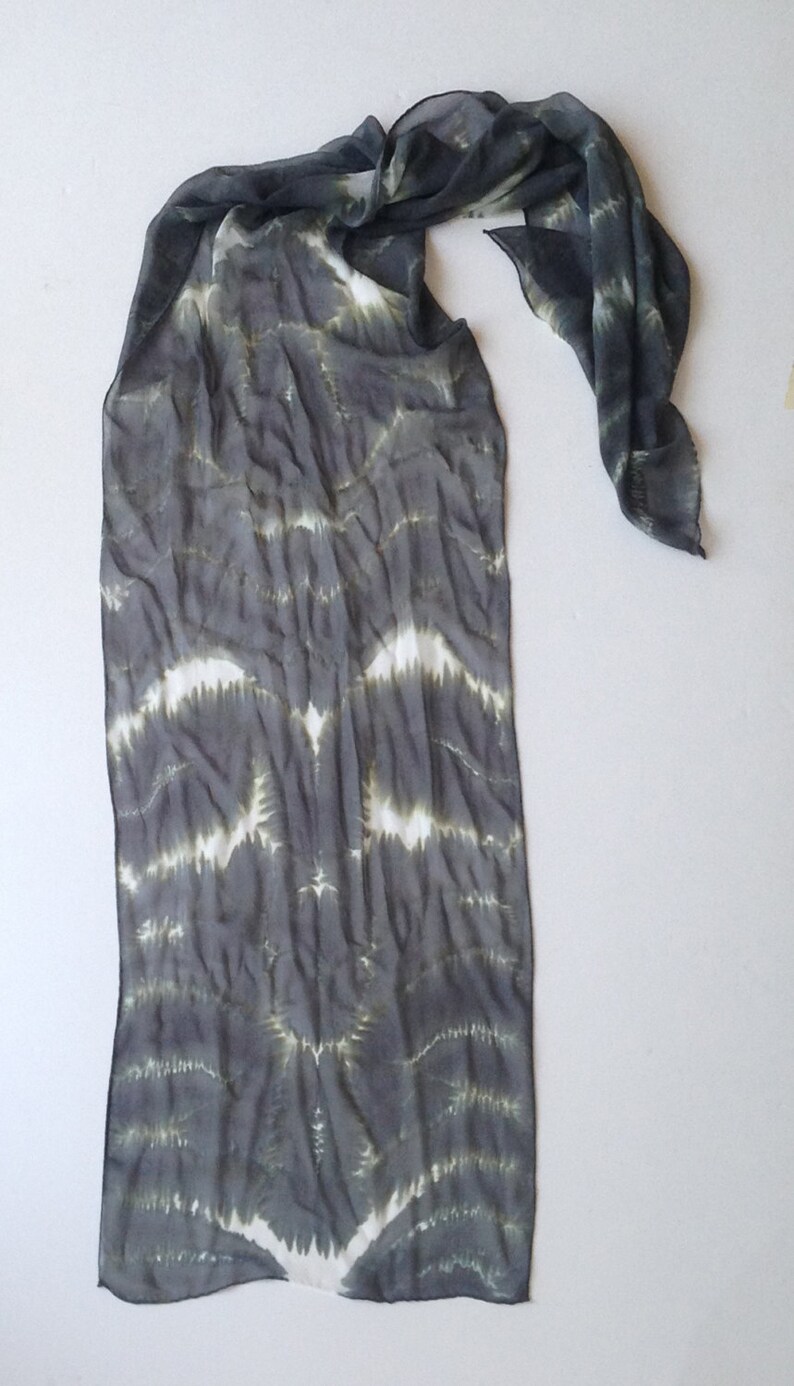 silk chiffon scarf, hand painted wrap, charcoal scarf, animal print image 5