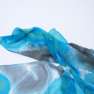 blue green gray silk chiffon scarf, shibori died scarves by 88editions image 6