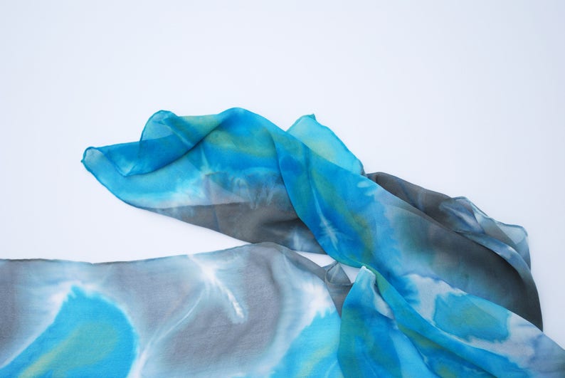 blue green gray silk chiffon scarf, shibori died scarves by 88editions image 6