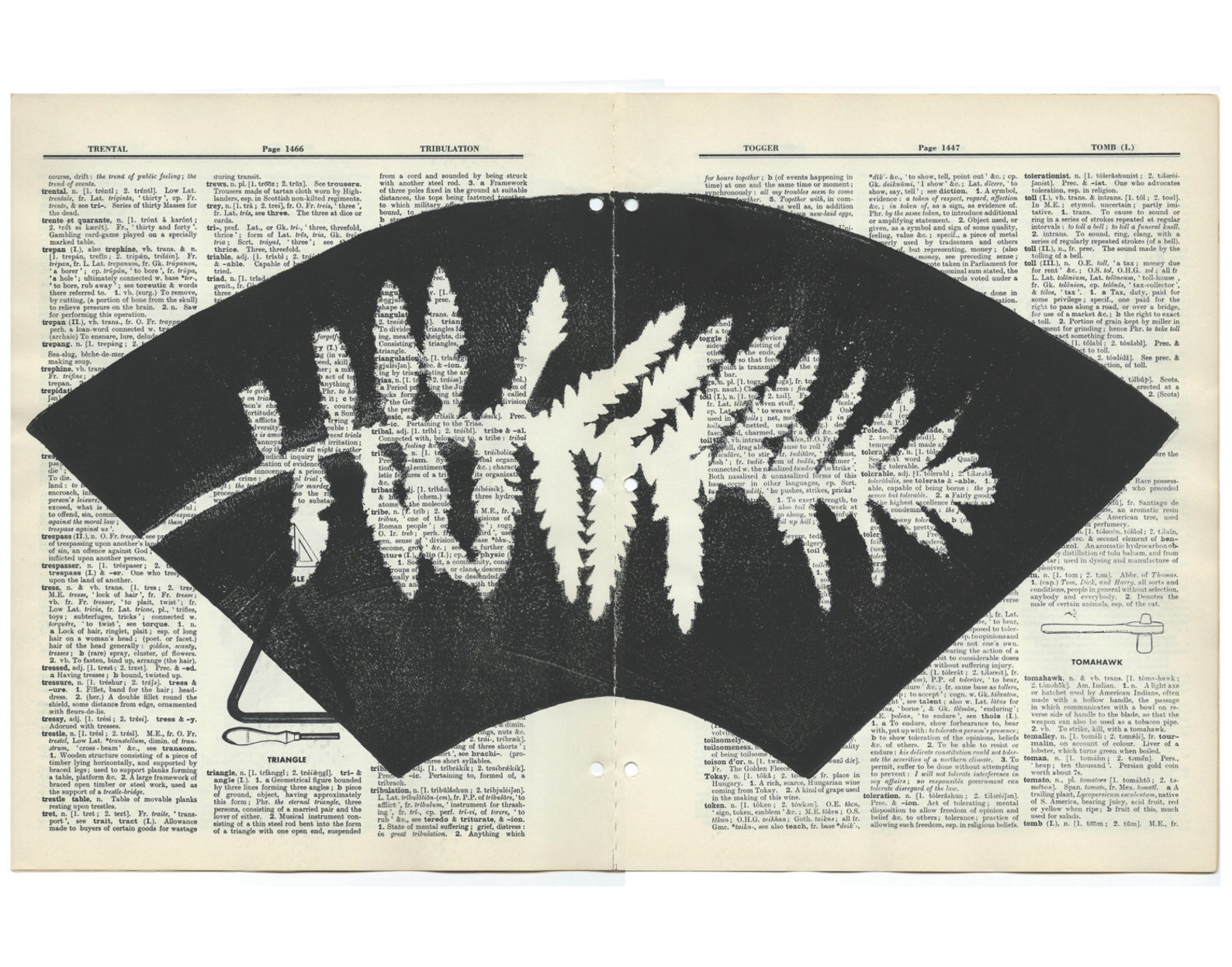 Monoprint On Vintage Dictionary Sheet Fan Woodland Fern Etsy