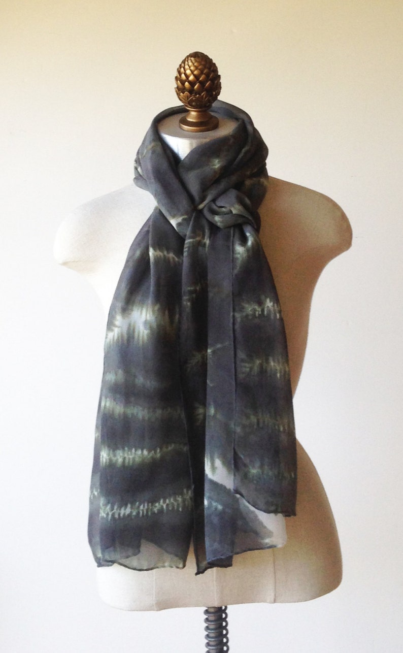 silk chiffon scarf, hand painted wrap, charcoal scarf, animal print image 4