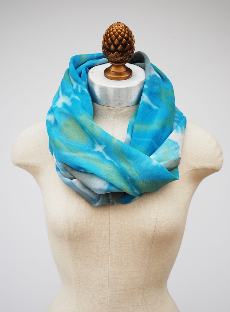 blue green gray silk chiffon scarf, shibori died scarves by 88editions image 1
