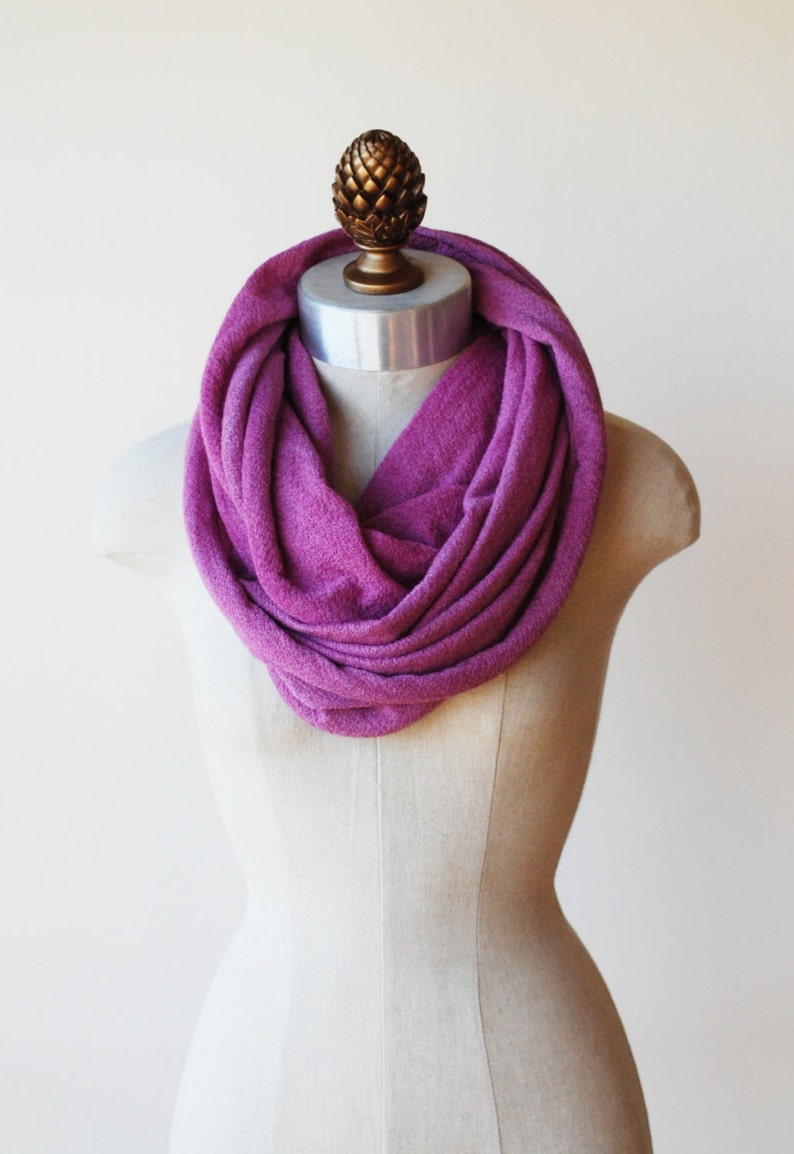 Infinity scarf, circle scarf, hoodie cowl, cozy cowl, hand dyed natural wool crepe image 4