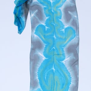 blue green gray silk chiffon scarf, shibori died scarves by 88editions image 5