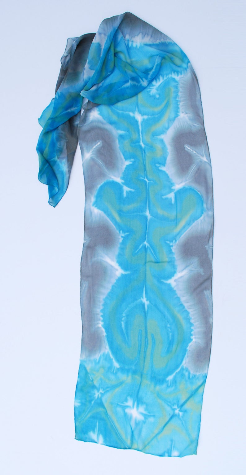 blue green gray silk chiffon scarf, shibori died scarves by 88editions image 5