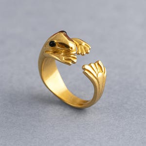 Gold Frog Ring Adjustable | Cute Animal Ring | Amphibian Jewelry | Unique Gold Ring Gift | Frog Lover Jewelry | Open Wrap Ring for Women