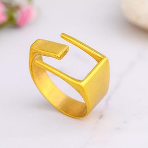 Minimalist Gold Adjustable Band Ring | Handmade Matte Brass Ring | Unisex Statement Ring | Modern Open Design | Gift for Him or Her