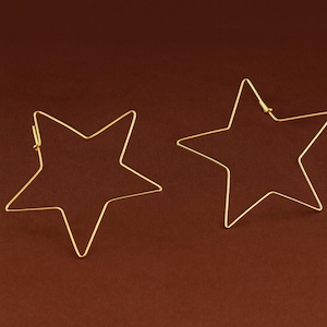 Gold Star Hoop Earrings, Minimalist Star Shaped Hoops, Statement Wire Earrings, Dainty Lightweight Jewelry Gift for Her