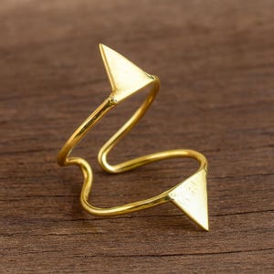 Adjustable Geometric Wrap Ring | Gold Chevron Minimalist Ring | Modern Open Band Ring for Women or Men