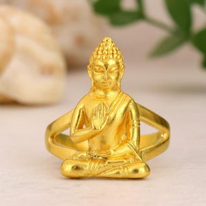 Anel de Buda de Ouro | Joias de Meditação para Homens e Mulheres | Anel de Yoga Espiritual | Anel de Atenção Plena Feito à Mão | Presente para Ele e para Ela, Amantes Zen