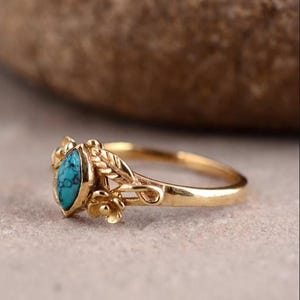 Delicate Turquoise Stone Yellow Gold Ring, Dainty Turquoise 14K Real Gold Ring, Unique Rose Gold Ring December Birthstone Everyday Ring