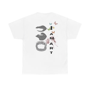 Graphic Tee Shirt I Am Art with Butterflies and Blood, Unisex Tshirt, Cool Tee, Statement Shirt, Artistic Top, Unique Graphic Tee