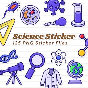 Science Digital Stickers, Cute Science Stickers for Goodnotes, Digital Note Taking, Aesthetic Chemistry Physics Stickers for Digital Planner