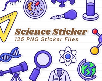 Wetenschap digitale stickers, schattige wetenschapsstickers voor Goodnotes, digitale notities, esthetische scheikunde natuurkunde stickers voor digitale planner