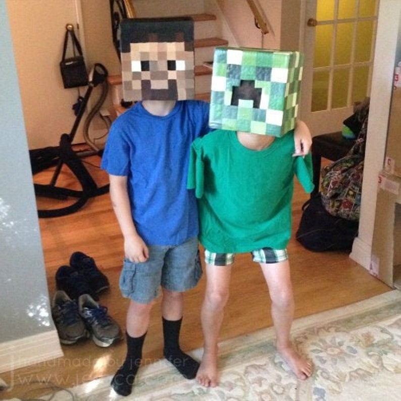 Minecraft Tutorial Steve Creeper Head DIY Costume Cosplay Custom Mob MC ...