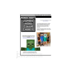 Peut inclure: Cartes de couleurs pour la tête de zombie Minecraft, un guide imprimable pour créer des têtes de zombie Minecraft. Les cartes présentent une tête de zombie verte avec un design pixelisé. Le texte "Minecraft Zombie Head Color Charts" est dans un cadre noir avec des lettres blanches.