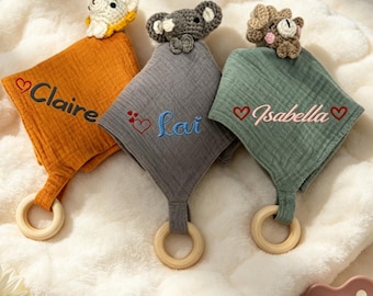 Personalized embroidered name comfort towel,Lion comfort towel,Deer Crochet comfort towel,Baby's favorite