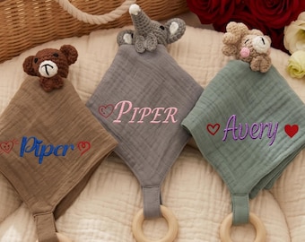 Adorable Crochet Animal Comforter, Children's Dayc Present, Soft Tactile Sensory Toy,Bear Crochet comfort towel,Elephant  comfort towel