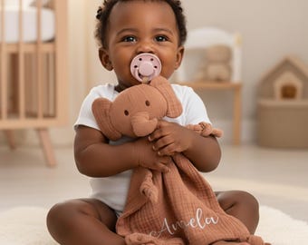 Elephant Lovey with Name, Personalized Baby Comforter, Soft Touch