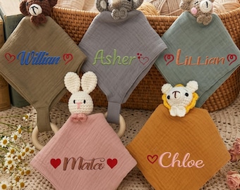 Bear Crochet comfort towel,Deer Crochet comfort towelCute Sensory Snuggler Baby Shower Gift, Children's Day Keepsake, Nursery Decor