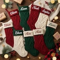 7 Styles! Personalized Knit Christmas Stockings - Deep Red, Forest Green, Cream Custom Name Embroidery - Rustic Farmhouse Mantel Decor