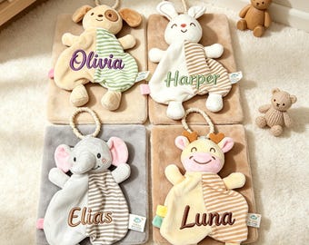 Custom Baby Lovey Security Blanket,Monogrammed Stuffed Animal Toy,Personalized Name Keepsake Gifts