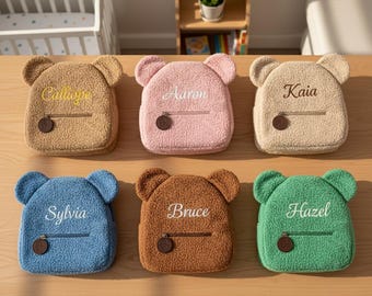 Personalisierter Teddybär-Kleinkinder-Rucksack mit gesticktem Namen, weichem Plüsch