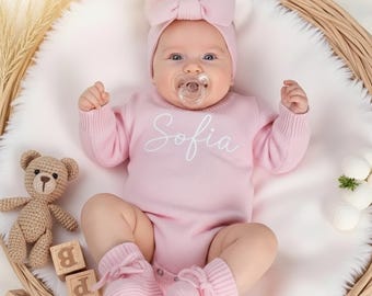 Personalized Baby Romper, Embroidered Name Onesie, Gender Neutral Knit, Coming Home Outfit, 100% Cotton, Baby Clothing Gift Idea